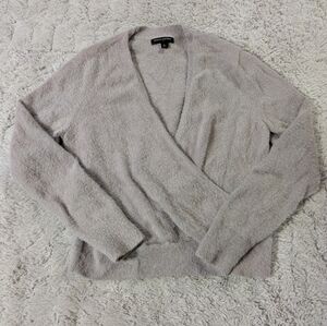 Banana Republic Gray Faux Wrap Fuzzy Sweater Size Medium